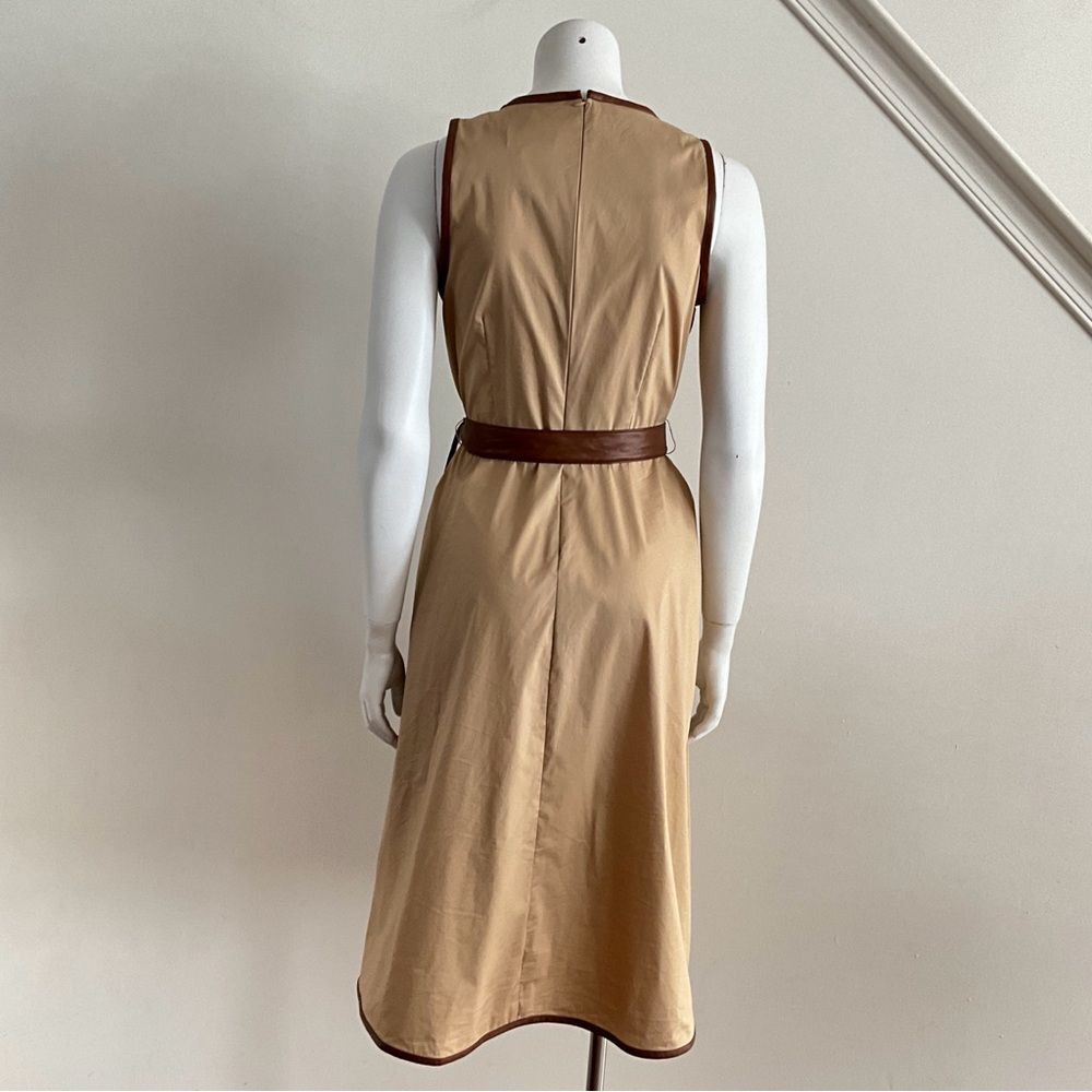 New DKNY Midi Sleeveless Faux Wrap Dress Tan Brown 6 - Picture 3 of 10